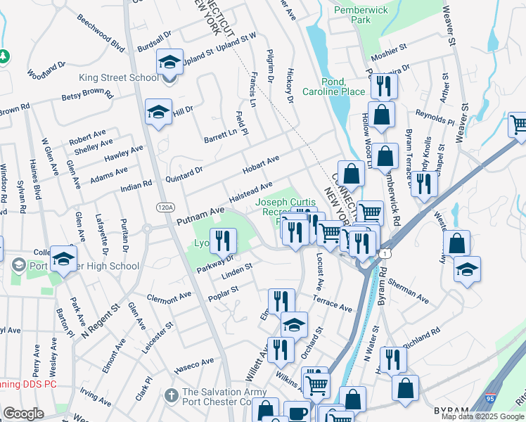 map of restaurants, bars, coffee shops, grocery stores, and more near 52 Putnam Drive in Port Chester