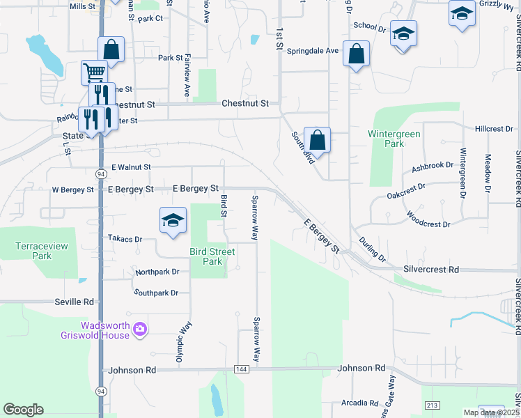 map of restaurants, bars, coffee shops, grocery stores, and more near 487C Sparrow Way in Wadsworth