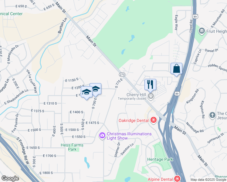 map of restaurants, bars, coffee shops, grocery stores, and more near 830 East 1250 South in Kaysville