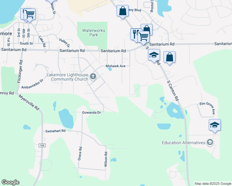 map of restaurants, bars, coffee shops, grocery stores, and more near 2935 Mohican Boulevard in Akron