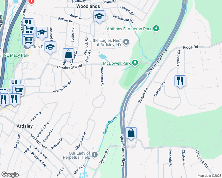 map of restaurants, bars, coffee shops, grocery stores, and more near 11 Jordan Lane in Ardsley