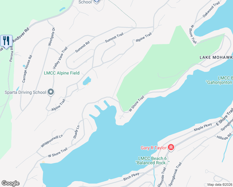 map of restaurants, bars, coffee shops, grocery stores, and more near 589 West Shore Trail in Sparta