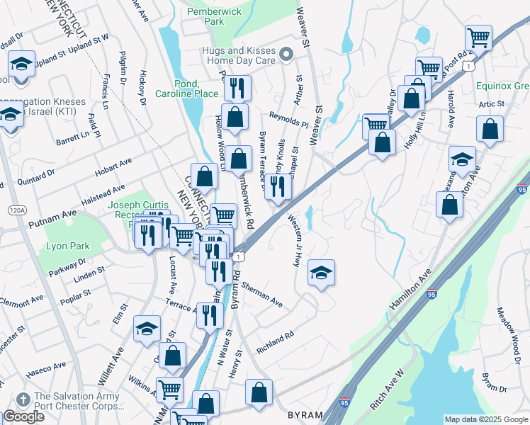 map of restaurants, bars, coffee shops, grocery stores, and more near 701 West Putnam Avenue in Greenwich