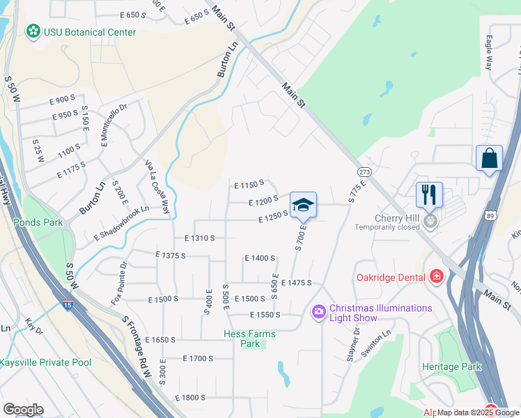 map of restaurants, bars, coffee shops, grocery stores, and more near 571 East 1250 South in Kaysville