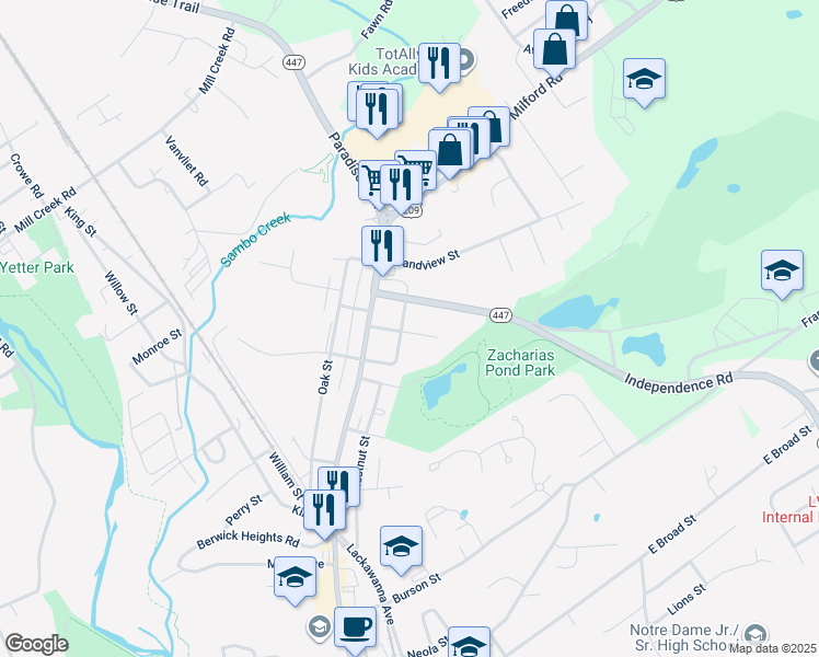 map of restaurants, bars, coffee shops, grocery stores, and more near 111 East 5th Street in East Stroudsburg