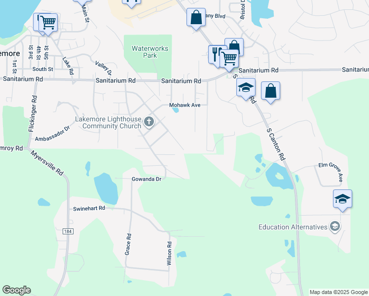 map of restaurants, bars, coffee shops, grocery stores, and more near 2935 Mohican Boulevard in Akron