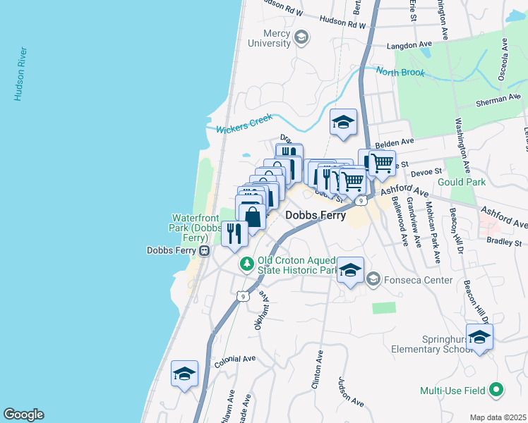 map of restaurants, bars, coffee shops, grocery stores, and more near 96 Main Street in Dobbs Ferry