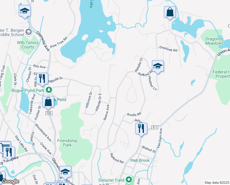 map of restaurants, bars, coffee shops, grocery stores, and more near 125 Rafkind Road in Bloomingdale