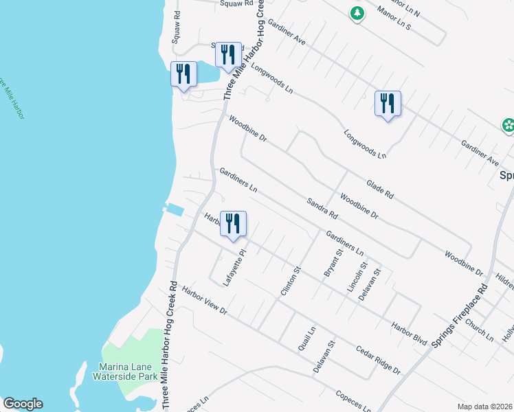 map of restaurants, bars, coffee shops, grocery stores, and more near 5 Clinton Street in East Hampton