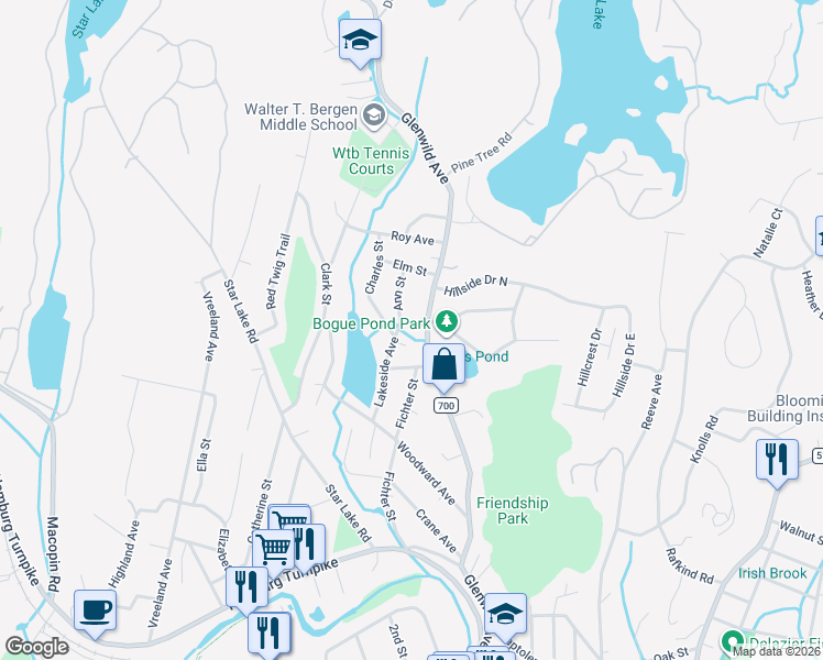 map of restaurants, bars, coffee shops, grocery stores, and more near 22 Ann Street in Bloomingdale