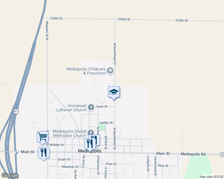 map of restaurants, bars, coffee shops, grocery stores, and more near 821 North Northfield Street in Burlington