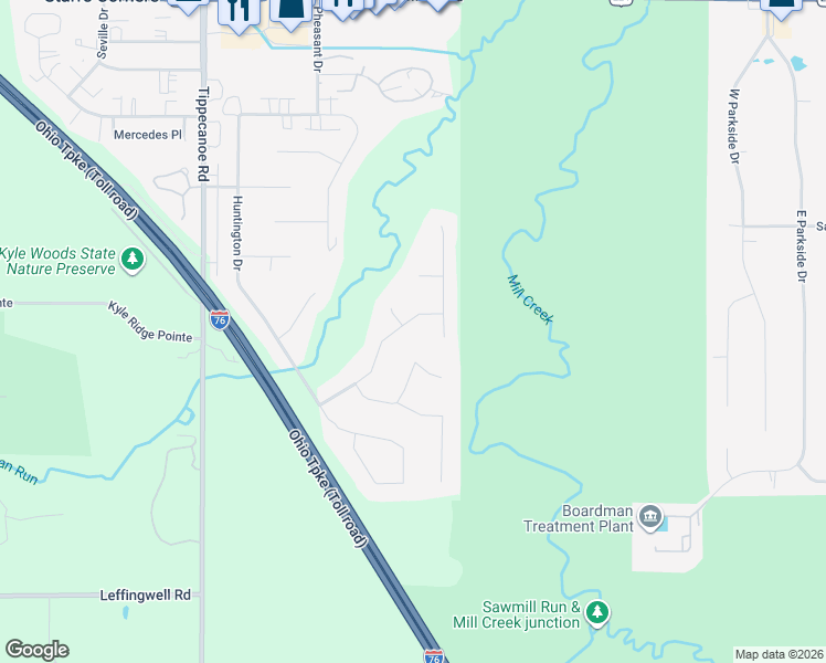 map of restaurants, bars, coffee shops, grocery stores, and more near 2319 Hunters Ridge in Youngstown