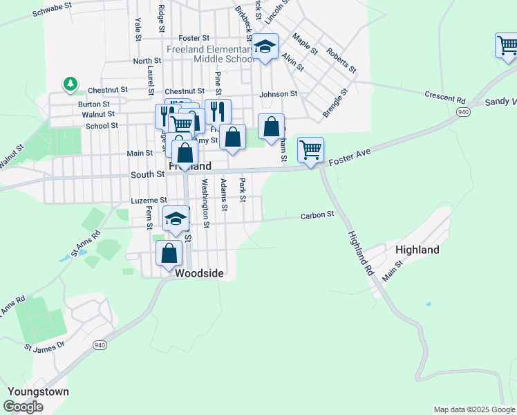 map of restaurants, bars, coffee shops, grocery stores, and more near 344 Juniper Street in Freeland