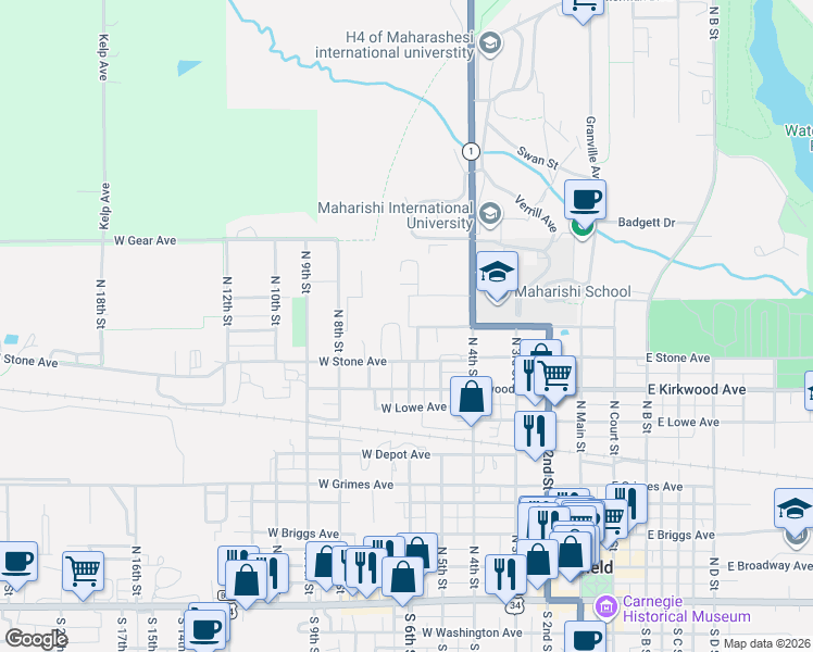 map of restaurants, bars, coffee shops, grocery stores, and more near 698 West Merrill Avenue in Fairfield