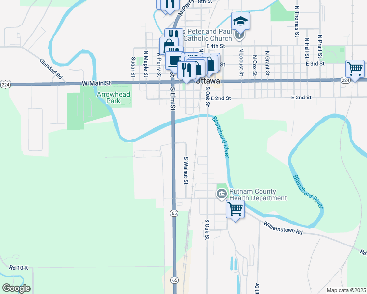 map of restaurants, bars, coffee shops, grocery stores, and more near 219 Blanchard Avenue in Ottawa