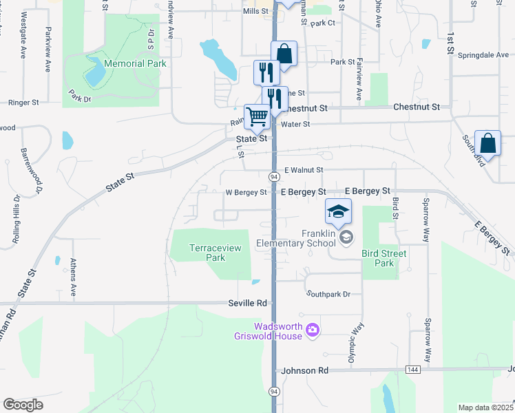 map of restaurants, bars, coffee shops, grocery stores, and more near 124 Terraceview Avenue in Wadsworth