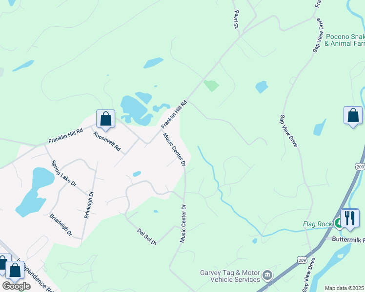 map of restaurants, bars, coffee shops, grocery stores, and more near 284 Music Center Drive in East Stroudsburg