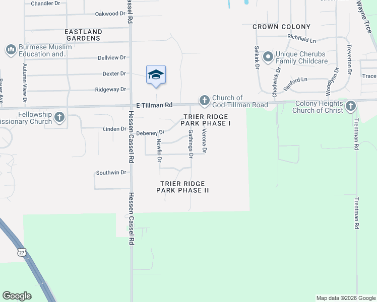 map of restaurants, bars, coffee shops, grocery stores, and more near 3618 Montagne Dr in Fort Wayne