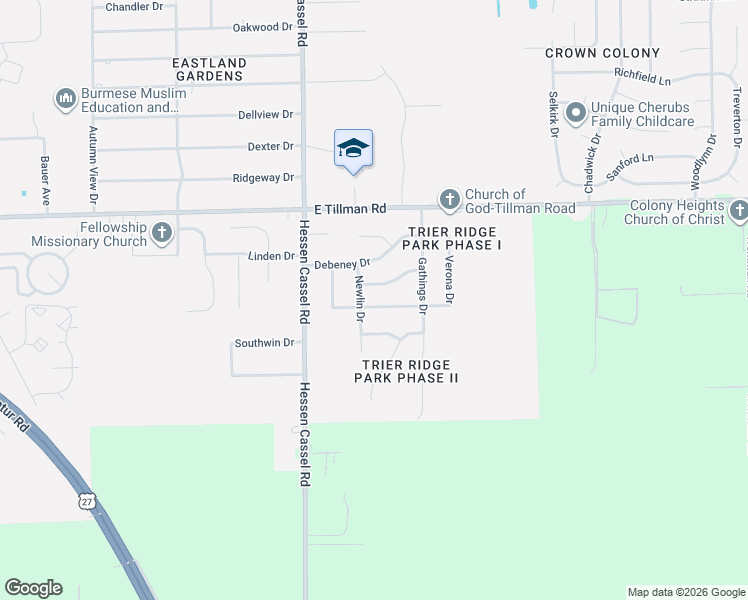 map of restaurants, bars, coffee shops, grocery stores, and more near 7800-7812 Newlin Dr in Fort Wayne