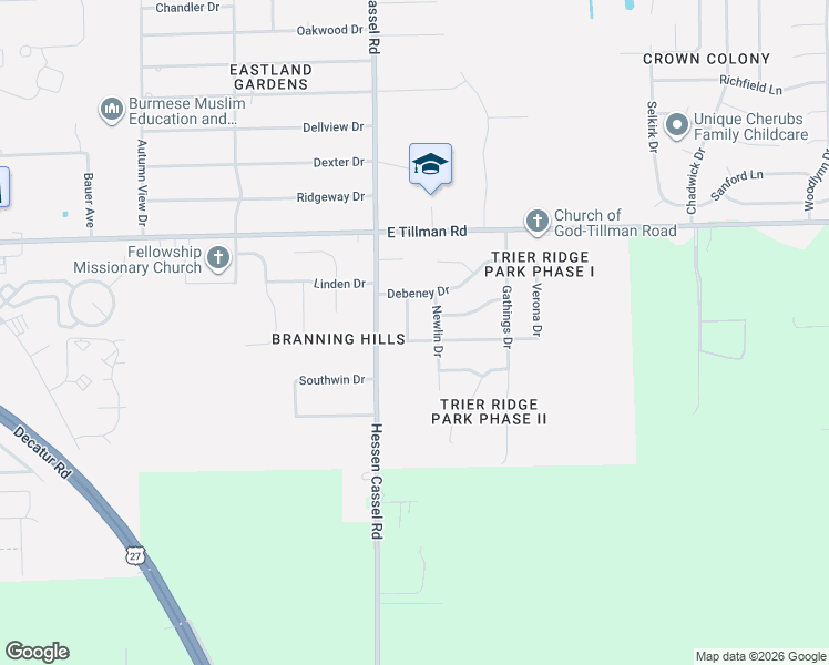 map of restaurants, bars, coffee shops, grocery stores, and more near 3302 Montagne Drive in Fort Wayne