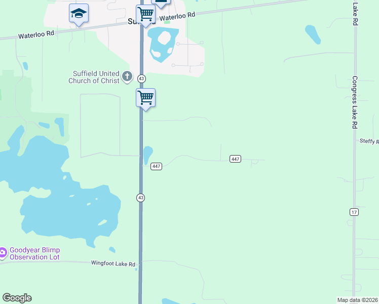 map of restaurants, bars, coffee shops, grocery stores, and more near 1387 Suffield Oaks Lane in Mogadore