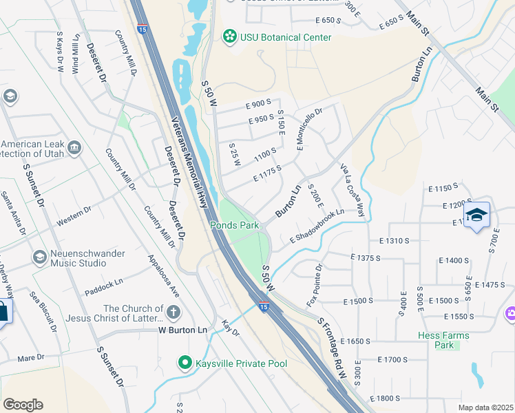 map of restaurants, bars, coffee shops, grocery stores, and more near 38 West Park Drive in Kaysville