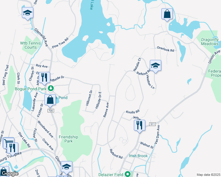 map of restaurants, bars, coffee shops, grocery stores, and more near 125 Rafkind Road in Bloomingdale