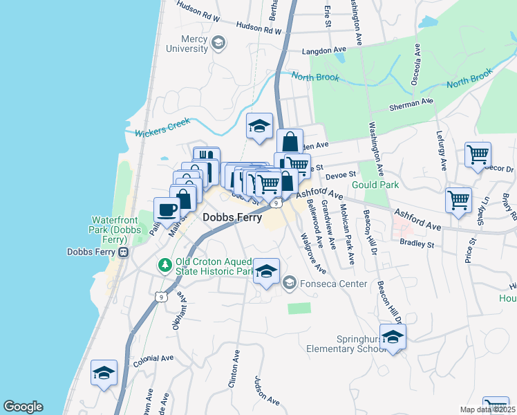 map of restaurants, bars, coffee shops, grocery stores, and more near 390 Broadway in Dobbs Ferry