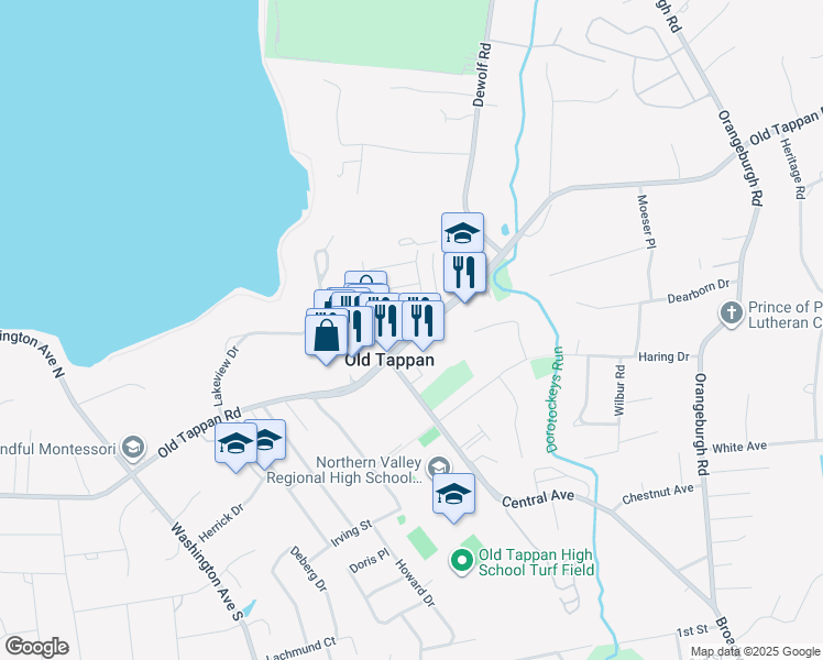 map of restaurants, bars, coffee shops, grocery stores, and more near 203 Old Tappan Road in Old Tappan