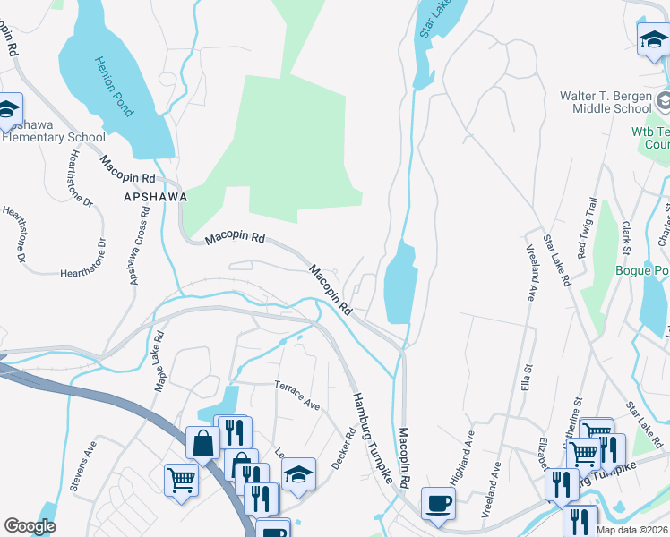 map of restaurants, bars, coffee shops, grocery stores, and more near 289 Macopin Road in Bloomingdale