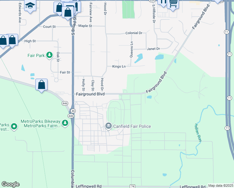map of restaurants, bars, coffee shops, grocery stores, and more near in Canfield