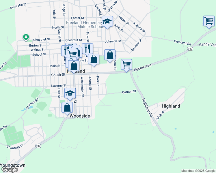 map of restaurants, bars, coffee shops, grocery stores, and more near 354 Juniper Street in Freeland