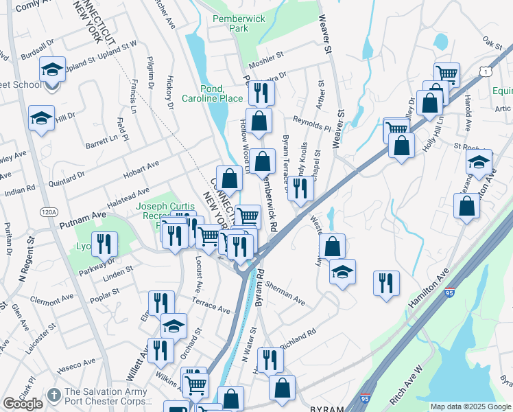map of restaurants, bars, coffee shops, grocery stores, and more near 10 Pemberwick Road in Greenwich