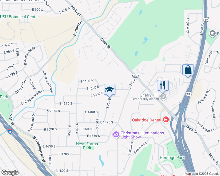 map of restaurants, bars, coffee shops, grocery stores, and more near 1241 South 700 East in Kaysville