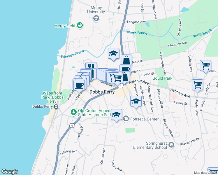map of restaurants, bars, coffee shops, grocery stores, and more near in Dobbs Ferry
