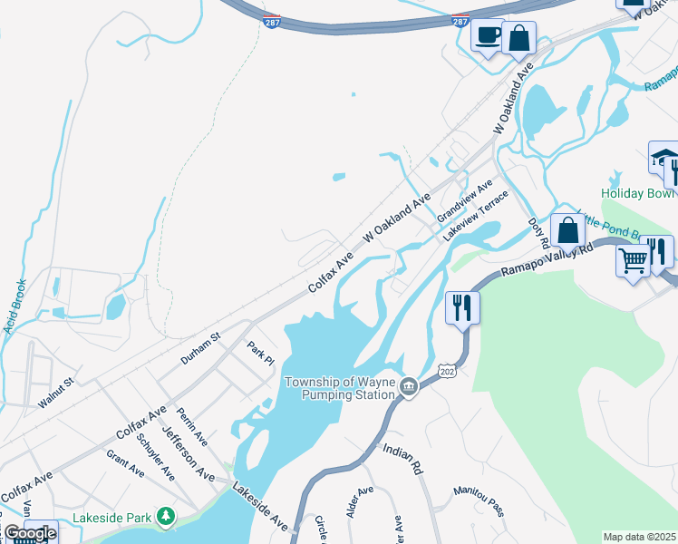 map of restaurants, bars, coffee shops, grocery stores, and more near 1104 Colfax Avenue in Pompton Lakes