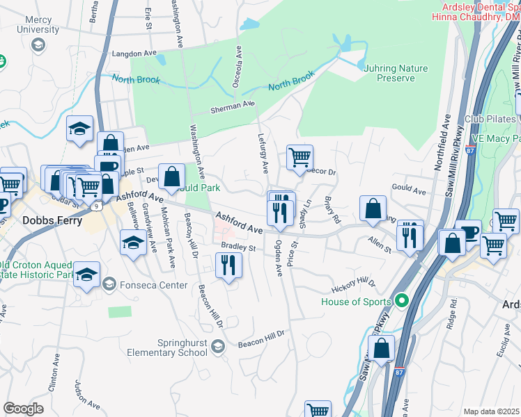 map of restaurants, bars, coffee shops, grocery stores, and more near 72 Virginia Avenue in Dobbs Ferry