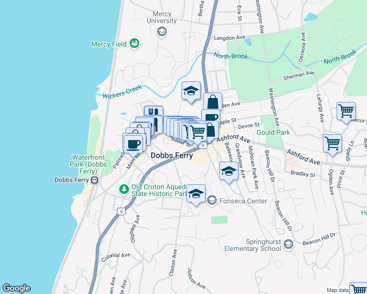 map of restaurants, bars, coffee shops, grocery stores, and more near in Dobbs Ferry