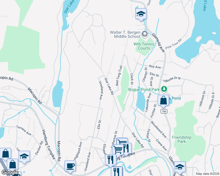 map of restaurants, bars, coffee shops, grocery stores, and more near 105 Star Lake Road in Bloomingdale