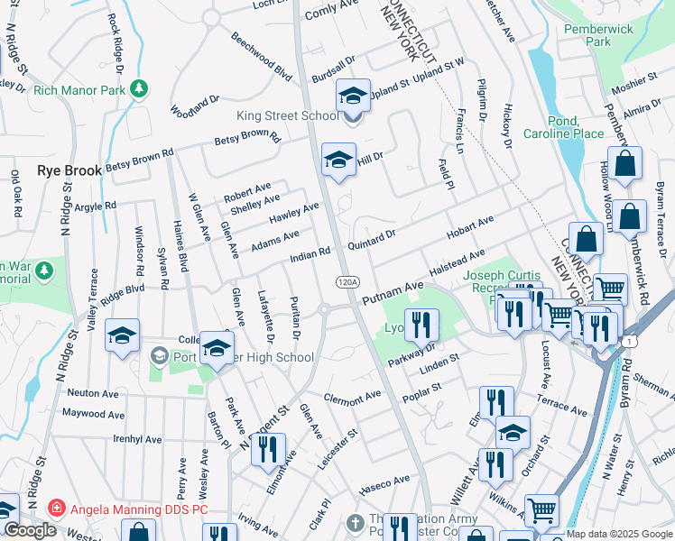 map of restaurants, bars, coffee shops, grocery stores, and more near 535 King Street in Port Chester