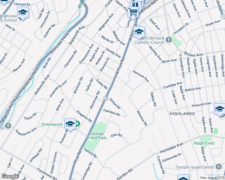 map of restaurants, bars, coffee shops, grocery stores, and more near 1A Dickel Road in Scarsdale