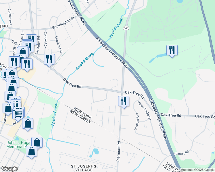 map of restaurants, bars, coffee shops, grocery stores, and more near 401 White Oak Road in Palisades