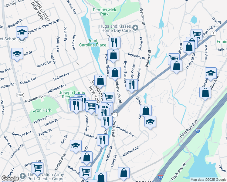 map of restaurants, bars, coffee shops, grocery stores, and more near 10 Pemberwick Road in Greenwich