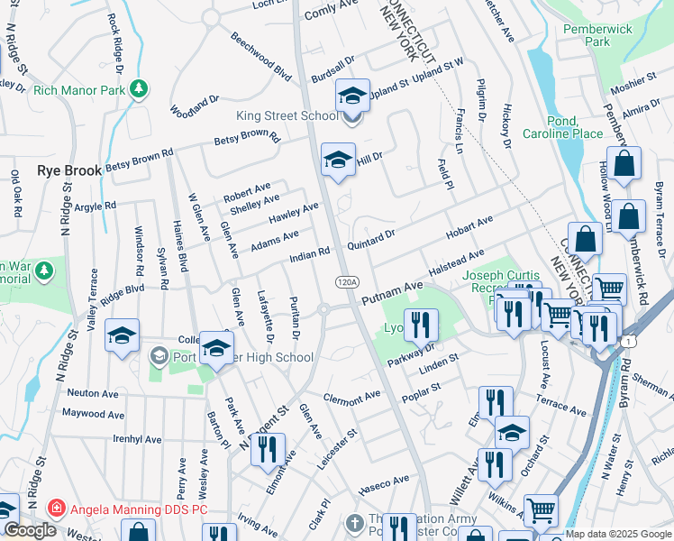 map of restaurants, bars, coffee shops, grocery stores, and more near 535 King Street in Port Chester