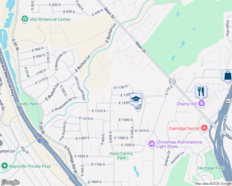 map of restaurants, bars, coffee shops, grocery stores, and more near 529 East 1200 South in Kaysville