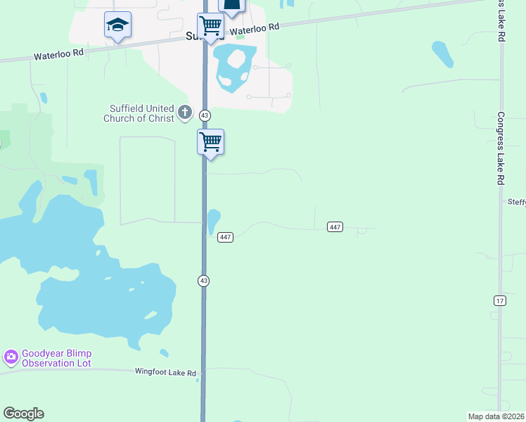 map of restaurants, bars, coffee shops, grocery stores, and more near 1387 Suffield Oaks Lane in Mogadore