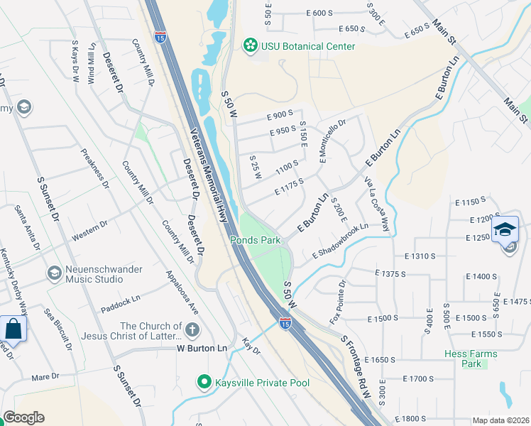 map of restaurants, bars, coffee shops, grocery stores, and more near 22 East Monticello Drive in Kaysville