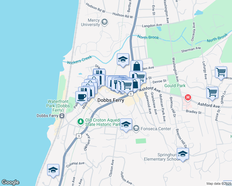 map of restaurants, bars, coffee shops, grocery stores, and more near 40 Cedar Street in Dobbs Ferry