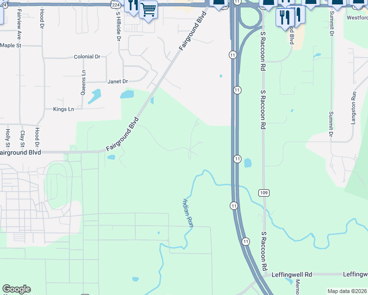 map of restaurants, bars, coffee shops, grocery stores, and more near 4960 Timbercrest Drive in Canfield
