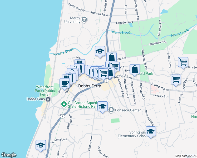 map of restaurants, bars, coffee shops, grocery stores, and more near 18 Cedar Street in Dobbs Ferry